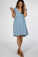 Blue Flutter Sleeve Maternity Dress