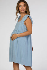 Blue Flutter Sleeve Maternity Dress