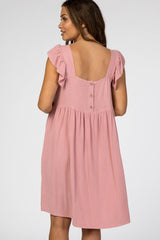 Pink Flutter Sleeve Maternity Dress