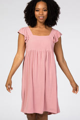 Pink Flutter Sleeve Dress