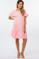 Pink Swiss Dot Tiered Maternity Dress