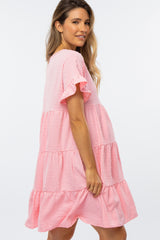 Pink Swiss Dot Tiered Maternity Dress