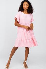 Pink Swiss Dot Tiered Dress