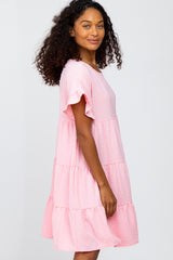 Pink Swiss Dot Tiered Dress