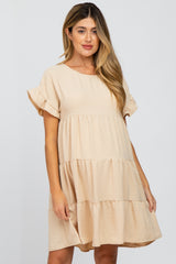 Taupe Swiss Dot Tiered Maternity Dress