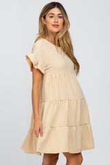 Taupe Swiss Dot Tiered Maternity Dress