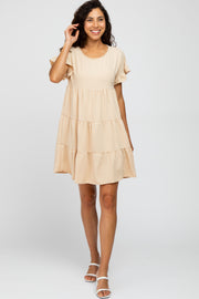 Taupe Swiss Dot Tiered Dress