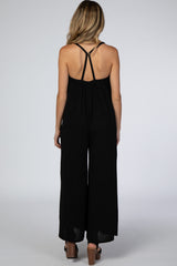 Black French Terry Wide Leg Maternity Jumpsuit