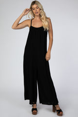 Black French Terry Wide Leg Maternity Jumpsuit