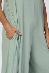 Light Mint Basic Cropped Wide Leg Jumpsuit