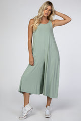 Light Mint Basic Cropped Wide Leg Jumpsuit