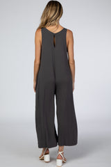 Charcoal Basic Cropped Wide Leg Maternity Jumpsuit