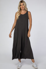 Charcoal Basic Cropped Wide Leg Jumpsuit