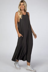 Charcoal Basic Cropped Wide Leg Jumpsuit