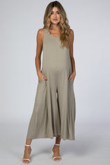 Taupe Basic Cropped Wide Leg Maternity Jumpsuit