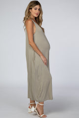 Taupe Basic Cropped Wide Leg Maternity Jumpsuit