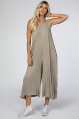 Taupe Basic Cropped Wide Leg Jumpsuit