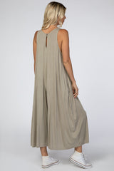 Taupe Basic Cropped Wide Leg Jumpsuit