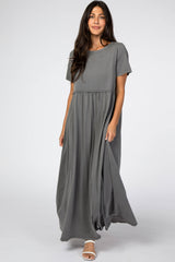 Charcoal Ruffled Waist Maxi Dress