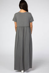 Charcoal Ruffled Waist Maxi Dress