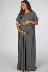 Charcoal Ruffled Waist Maternity Maxi Dress