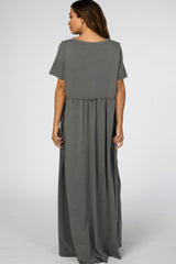 Charcoal Ruffled Waist Maternity Maxi Dress