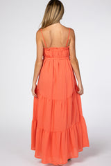 Orange Tiered Maternity Maxi Dress