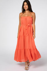 Orange Tiered Maternity Maxi Dress