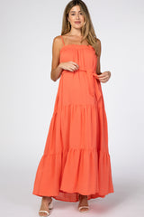 Orange Tiered Maternity Maxi Dress