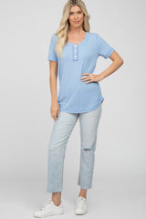 Light Blue Button Front T Shirt