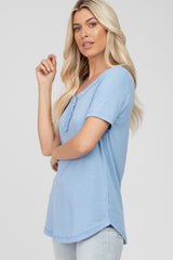 Light Blue Button Front T Shirt