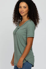 Olive Button Front T Shirt