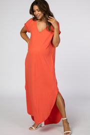 Orange Side Slit Maternity Maxi Dress