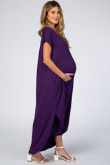 Purple Side Slit Maternity Maxi Dress