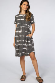 Charcoal Tie Dye Babydoll Maternity Dress