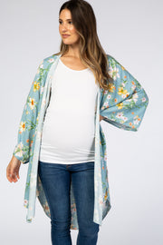 Light Blue Floral Rounded Hi-Low Hem Maternity Cover Up