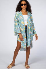 Light Blue Floral Rounded Hi-Low Hem Cover Up