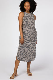 Taupe Animal Print Sleeveless Midi Dress