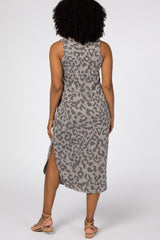 Taupe Animal Print Sleeveless Midi Dress