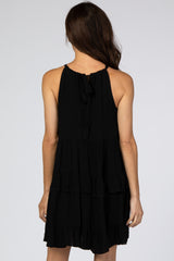 Black Halter Neck Tie Tiered Dress