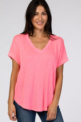 Neon Pink Knit V-Neck Top