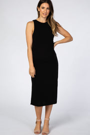 Black Sleeveless Side Slit Maternity Midi Dress