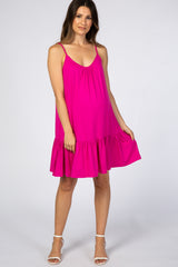 Fuchsia Ruffle Hem Maternity Dress