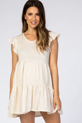 Beige Tiered Maternity Mini Dress