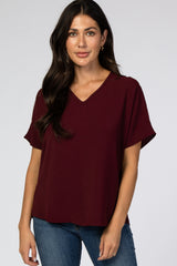 Burgundy Short Sleeve Blouse