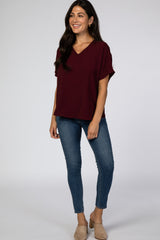 Burgundy Short Sleeve Blouse