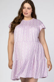 Lavender Floral Tiered Ruffle Accent Maternity Plus Dress