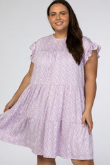 Lavender Floral Tiered Ruffle Accent Plus Dress