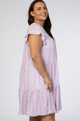 Lavender Floral Tiered Ruffle Accent Plus Dress