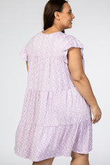 Lavender Floral Tiered Ruffle Accent Plus Dress